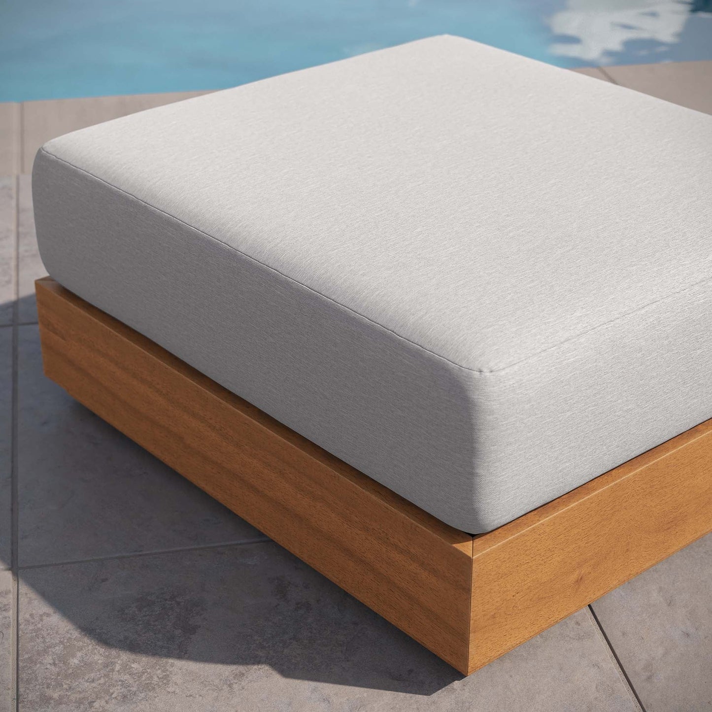 Tahoe Outdoor Patio Acacia Wood Ottoman by Modway EEI-6785-NAT-LGR