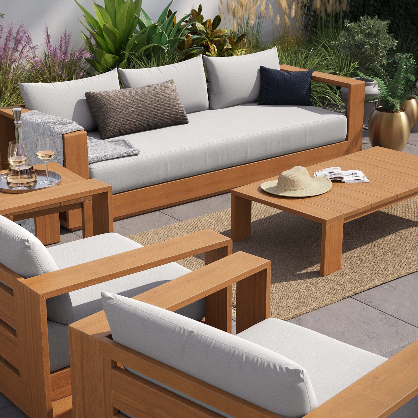 Tahoe 5-Piece Outdoor Patio Acacia Wood Furniture Set by Modway EEI-6801-NAT-LGR