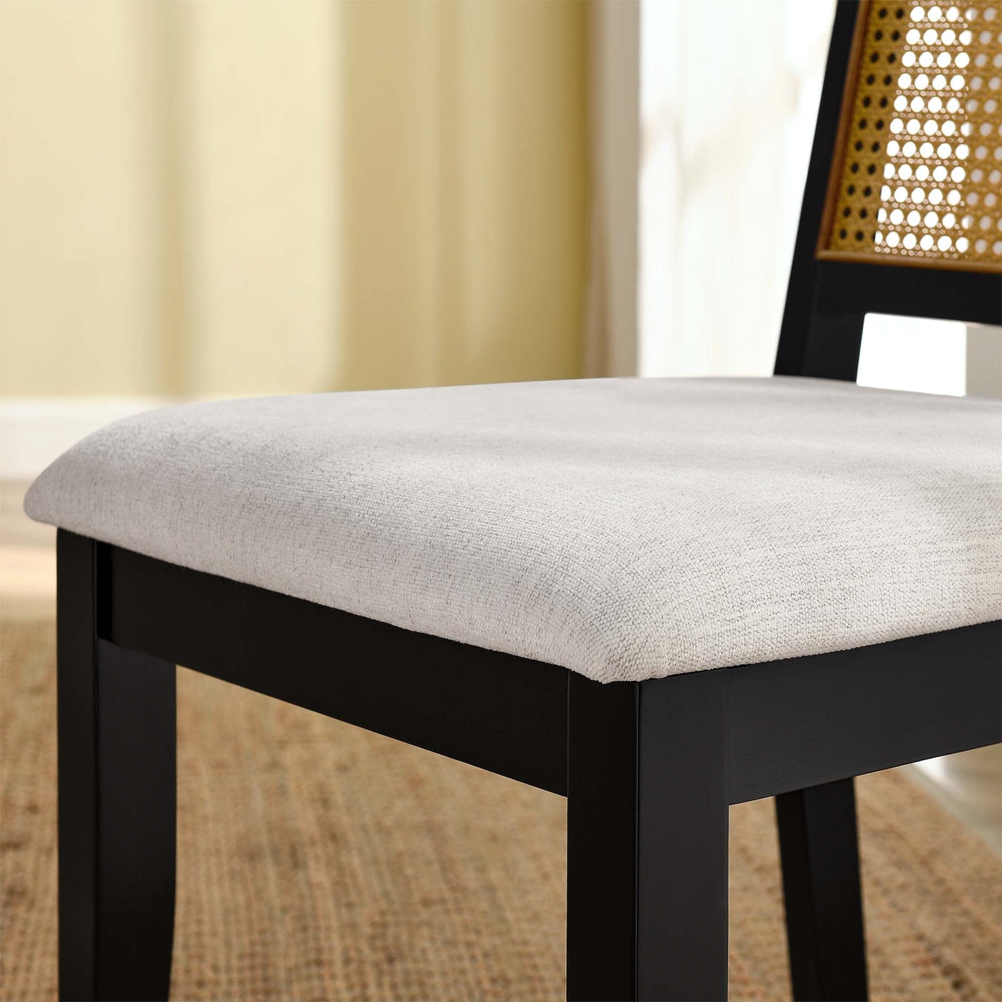 Arlo Faux Rattan and Wood Dining Side Chairs Set of 2 by Modway EEI-6803-BLK-NAT-HEI