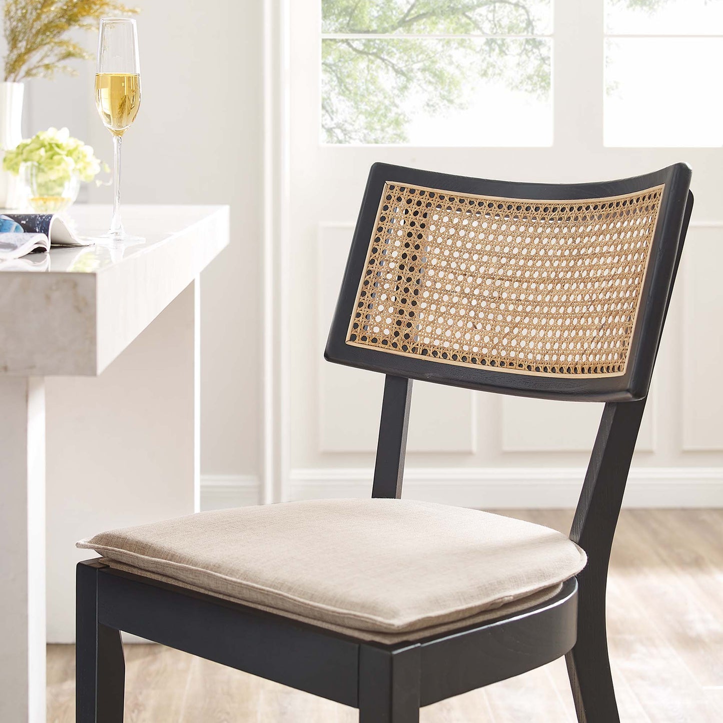 Caledonia Wood Counter Stools Set of 2 by Modway EEI-6821-BLK-BEI