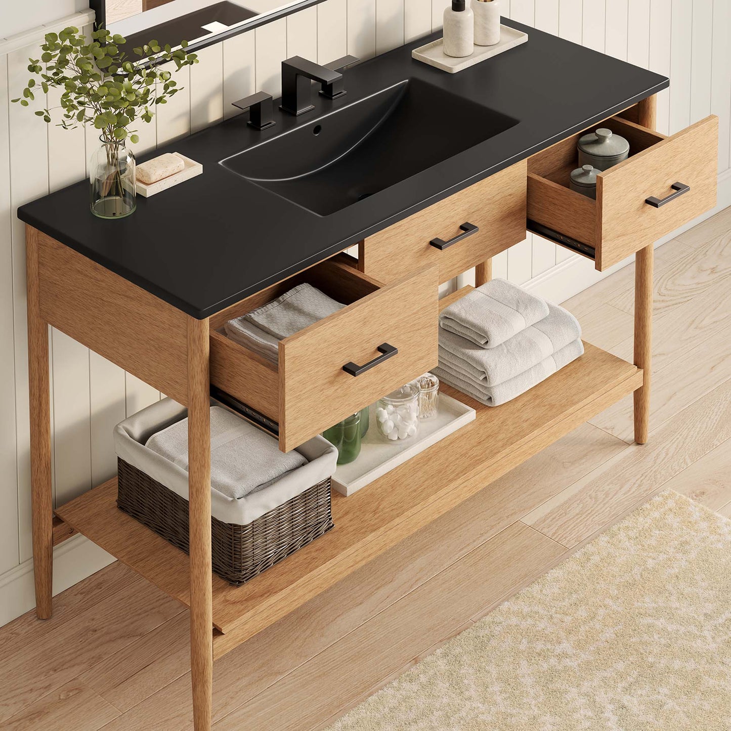 Zaire 48" Single Sink Bathroom Vanity by Modway EEI-6825-NAT-BLK