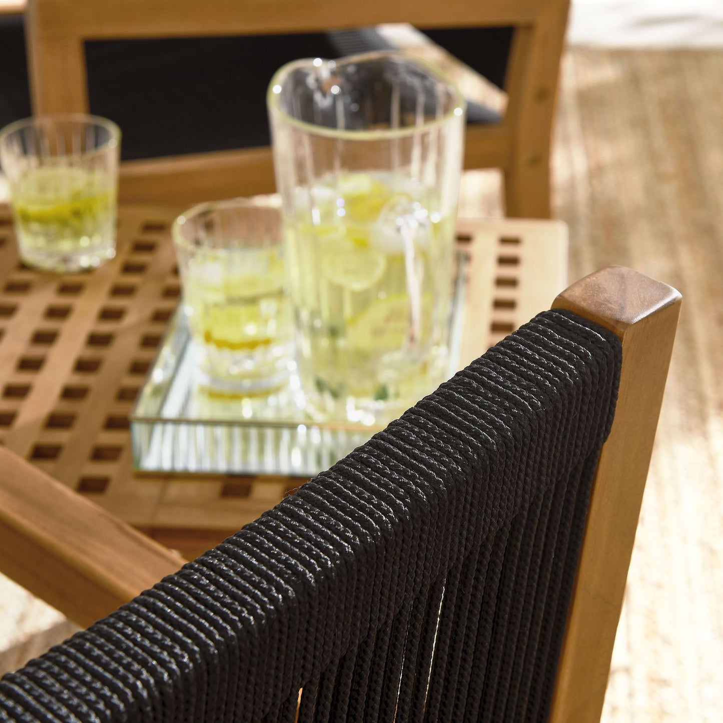 Vienna 3-Piece Outdoor Patio Teak and Rope Armchairs with Folding Side Table by Modway EEI-6936-NAT-BLK