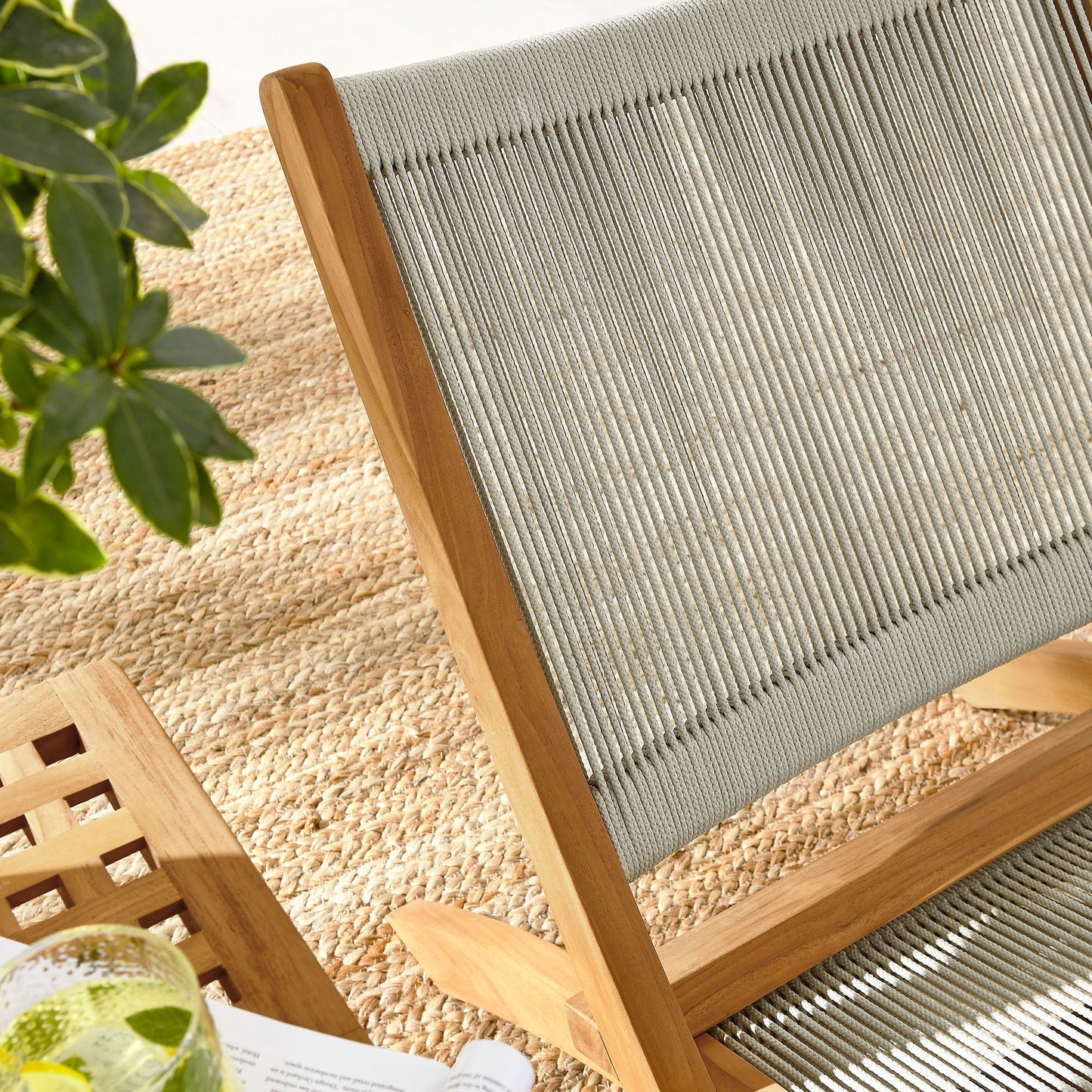 Vienna 3-Piece Outdoor Patio Teak and Rope Folding Lounge Chairs and Side Table by Modway EEI-6937-NAT-NAT