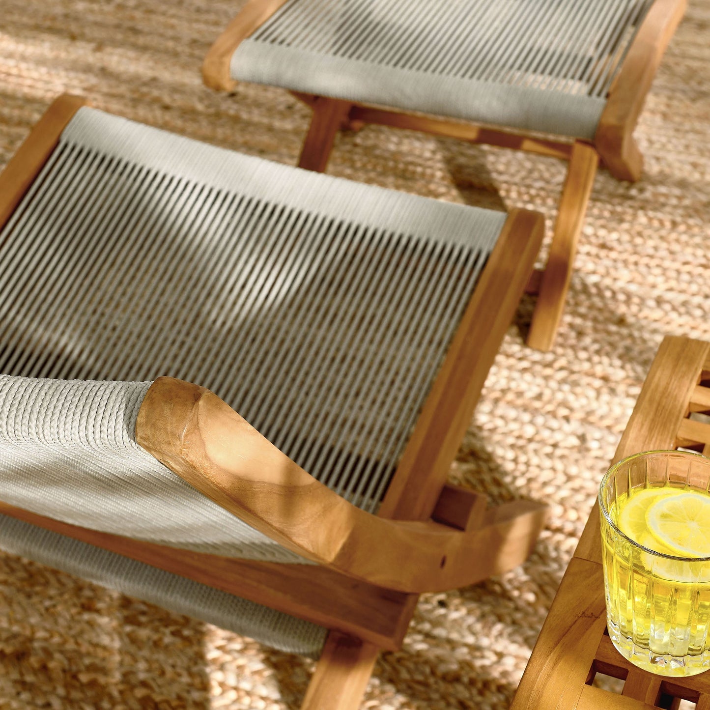 Vienna 2-Piece Outdoor Patio Teak and Rope Folding Accent Lounge Chair and Ottoman Set by Modway EEI-6938-NAT-NAT