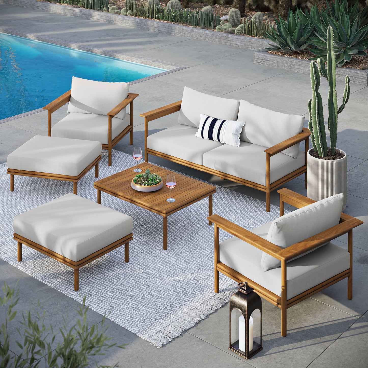 Wren 6-Piece Outdoor Patio Teak Wood Furniture Set by Modway EEI-7069-NAT-SAI