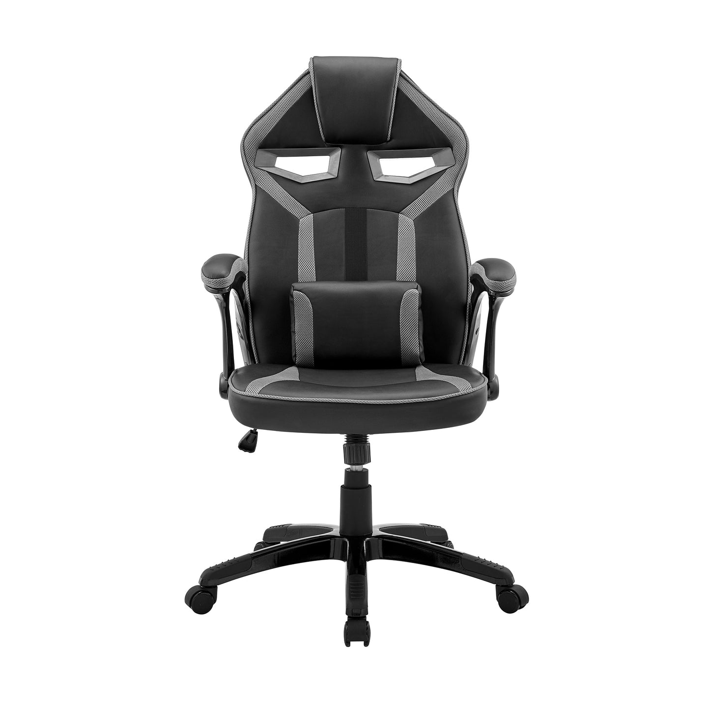 Aspect Adjustable Racing Gaming Chair in Black Faux Leather and Dark Gray Mesh with Lumbar Support Pillow