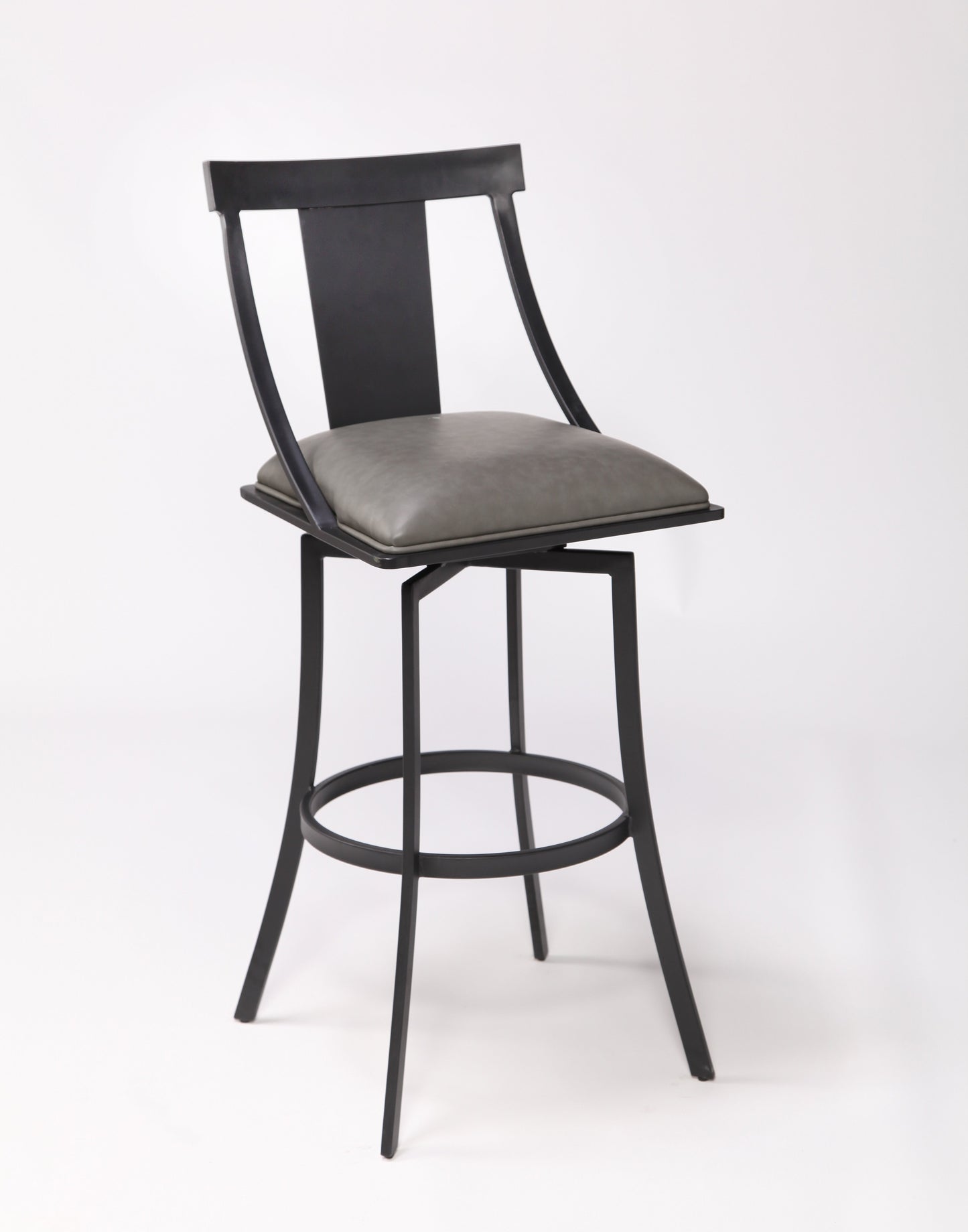 Brisbane Contemporary Bar Height Barstool in Matte Black Finish and Vintage Gray Faux Leather