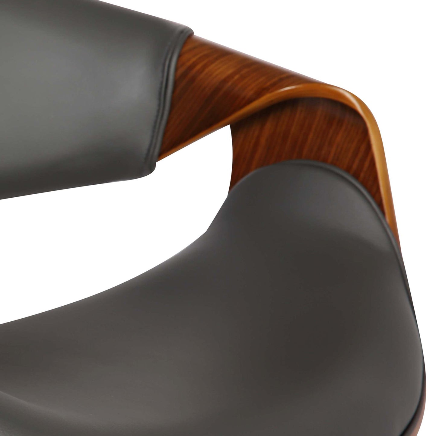 Butterfly Adjustable Height Swivel Faux Leather and Walnut Wood Bar Stool with Chrome Base