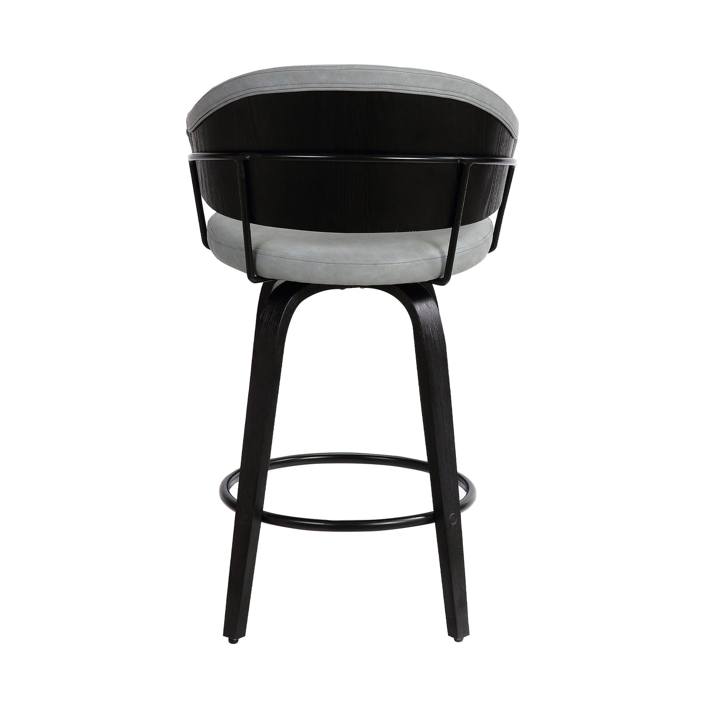 Doral 26" Light Gray Faux Leather Barstool in Black Powder Coated Finish and Black Brushed Wood