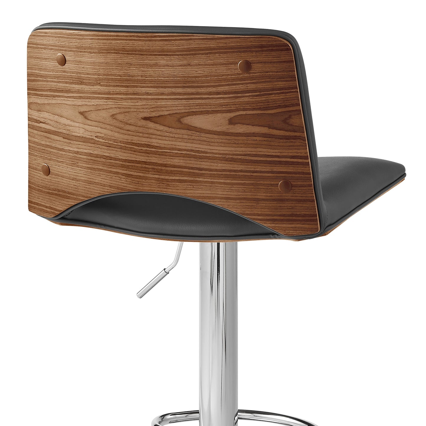 Thierry Adjustable Swivel Faux Leather Bar Stool with Walnut Back and Chrome or Black Metal