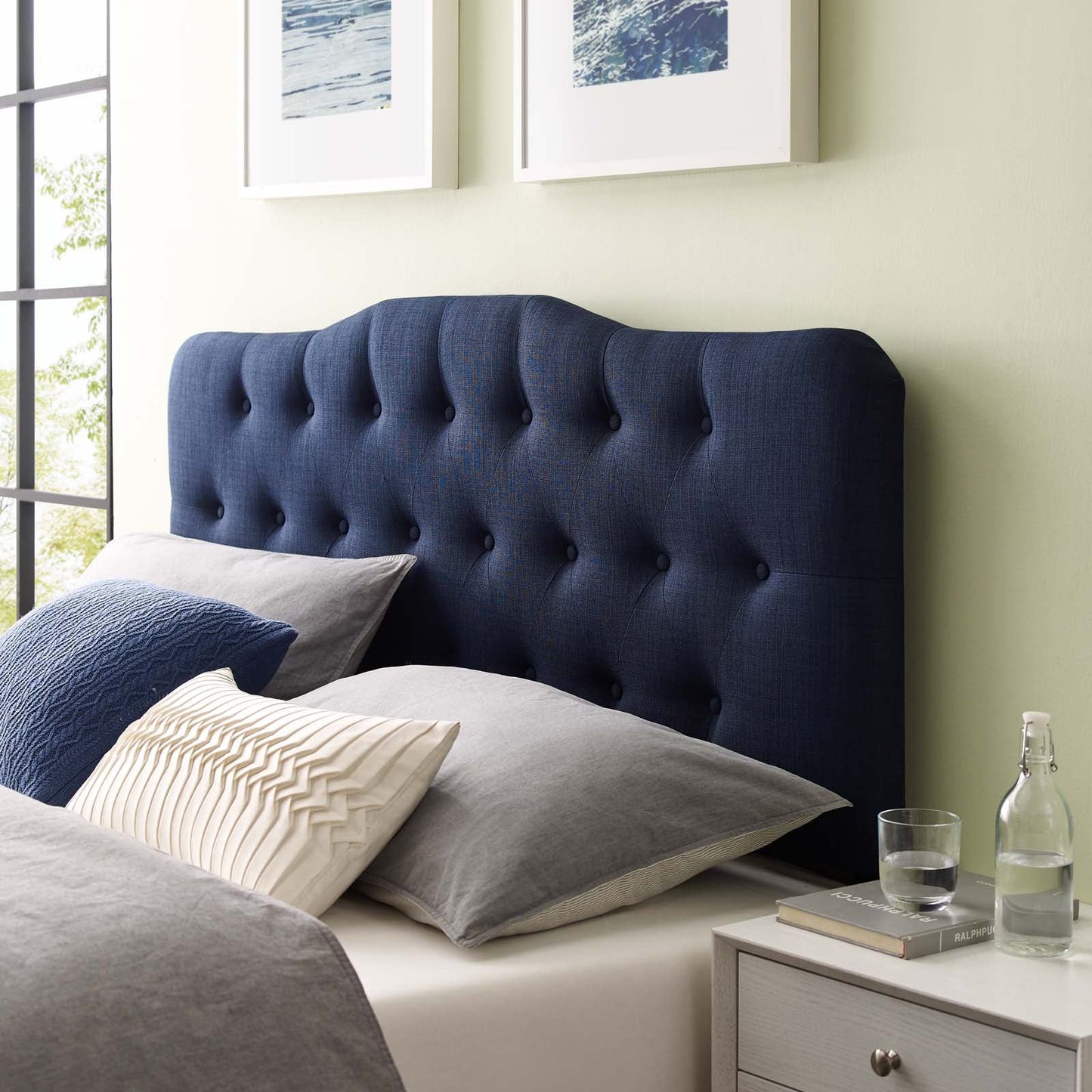 Annabel Queen Upholstered Fabric Headboard Navy MOD-5154-NAV