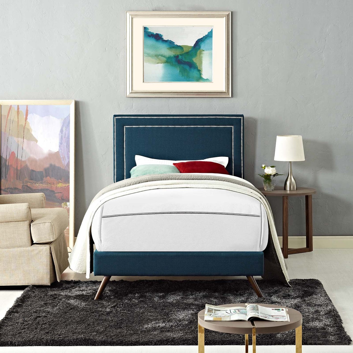 Virginia Twin Fabric Platform Bed with Round Splayed Legs Azure MOD-5911-AZU