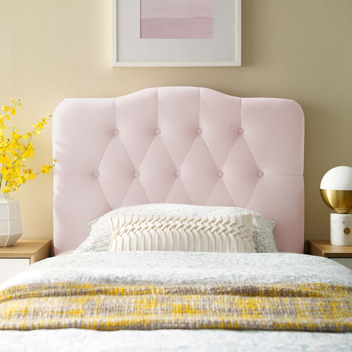 Annabel Twin Diamond Tufted Performance Velvet Headboard Pink MOD-6126-PNK