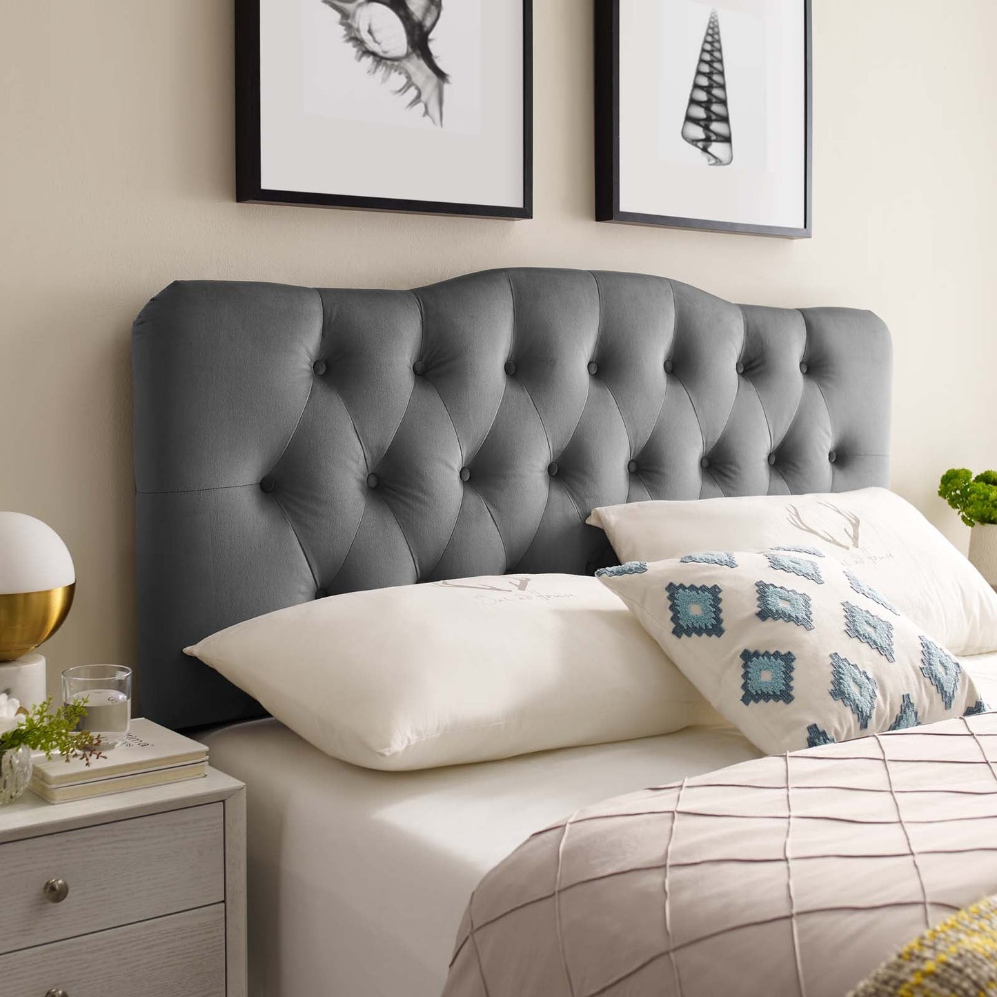 Annabel King Diamond Tufted Performance Velvet Headboard Gray MOD-6127-GRY