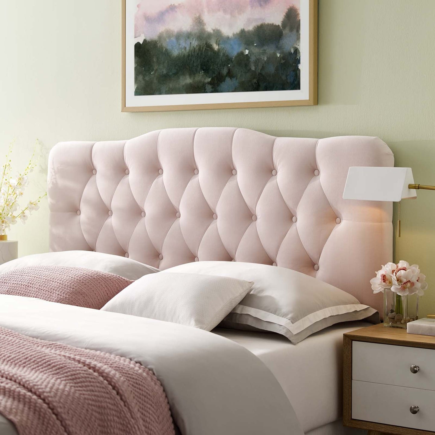 Annabel King Diamond Tufted Performance Velvet Headboard Pink MOD-6127-PNK