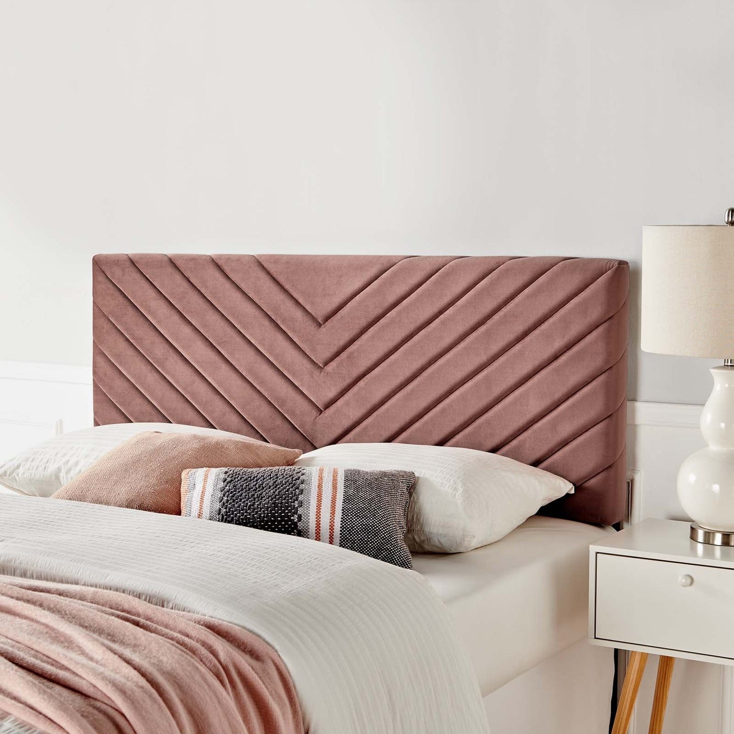 Alyson Angular Channel Tufted Performance Velvet Full / Queen Headboard Dusty Rose MOD-6144-DUS