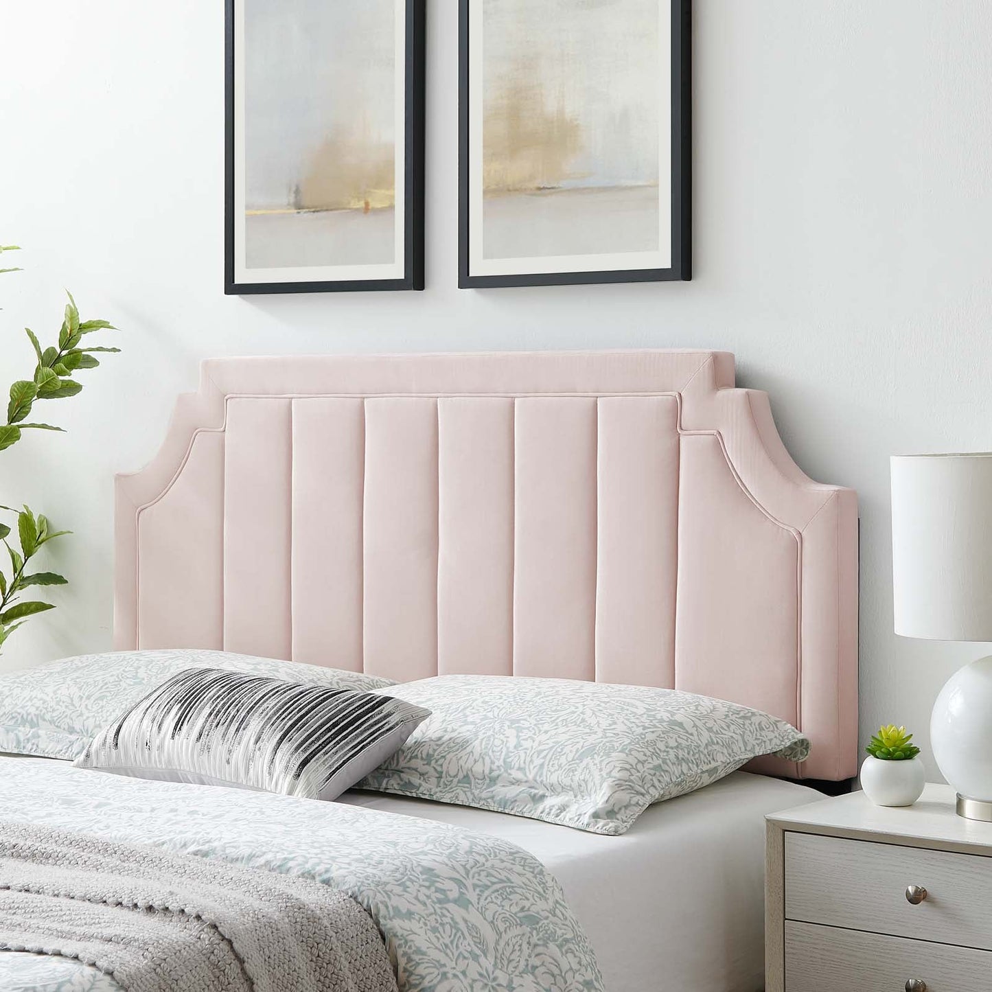Alyona Channel Tufted Performance Velvet Twin Headboard Pink MOD-6346-PNK
