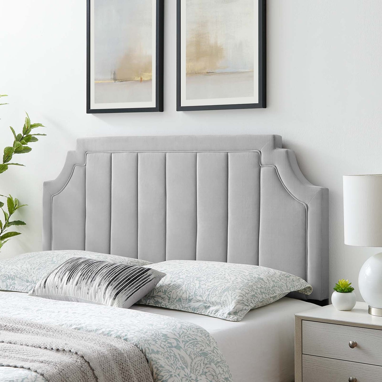 Alyona Channel Tufted Performance Velvet Full/Queen Headboard Light Gray MOD-6347-LGR