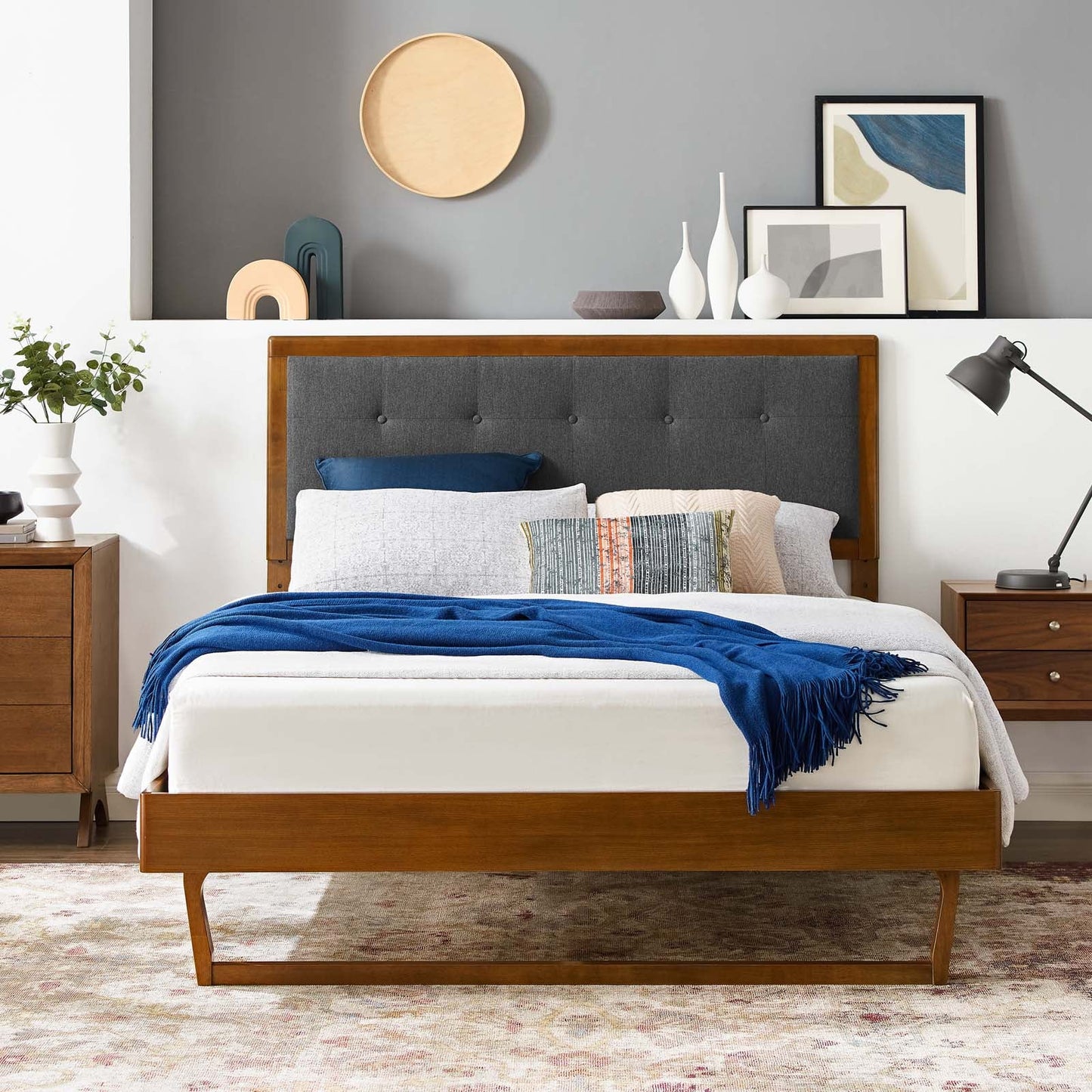 Willow Wood Platform Bed with Splayed Legs and Angular Frame