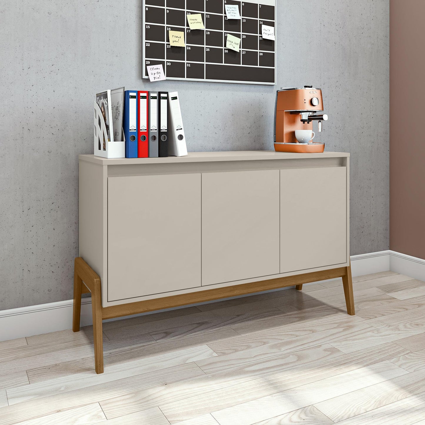 Manhattan Comfort Mid-Century Modern Gales 48.50 Sideboard with Solid Wood Legs in Greige SB-62676-OW
