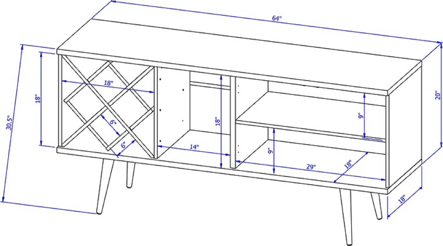 Manhattan Comfort Utopia 4 Bottle Wine Rack Sideboard Buffet Stand with 3 Drawers and 2 Shelves in Off White and Maple Cream 1010452