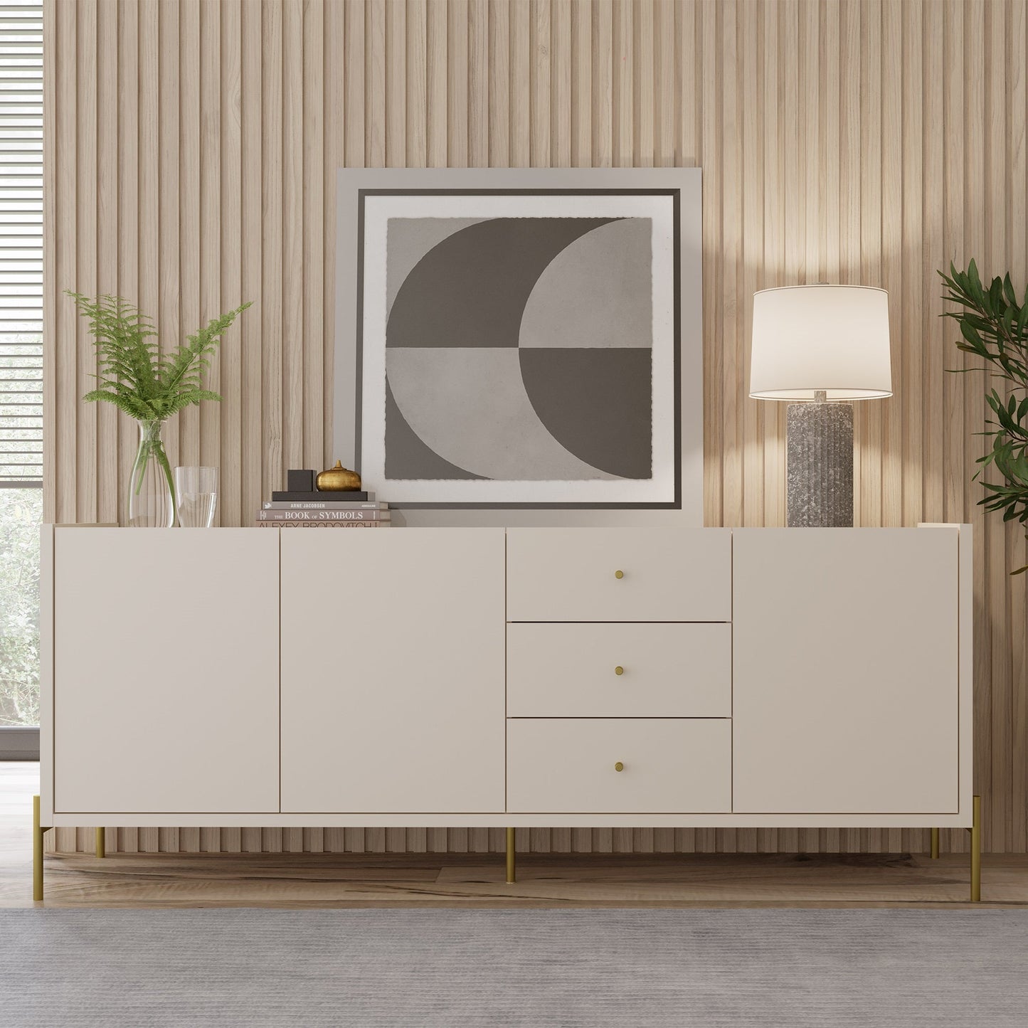 Manhattan Comfort Jasper 72.51" Sideboard with Steel Gold Legs in Off White Matte 1031251