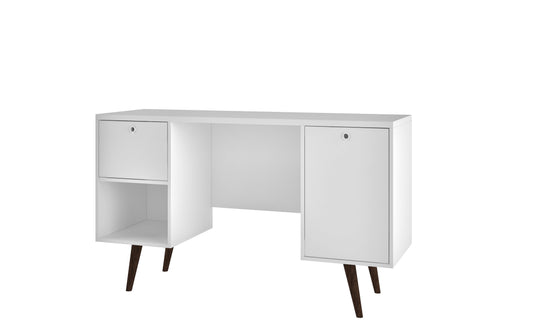 Manhattan Comfort Edgar 1-Drawer Mid-Century Office Desk in White 133AMC129