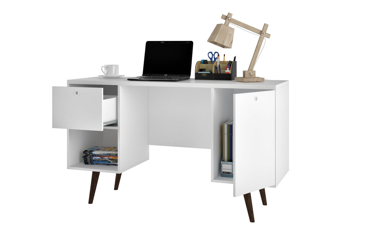 Manhattan Comfort Edgar 1-Drawer Mid-Century Office Desk in White 133AMC129