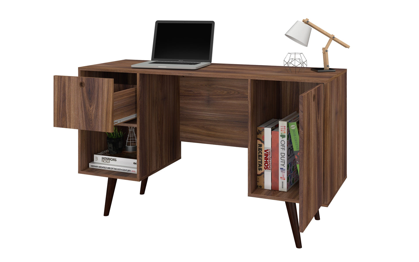 Manhattan Comfort Edgar 1-Drawer Mid-Century Office Desk in Dark Brown 133AMC163