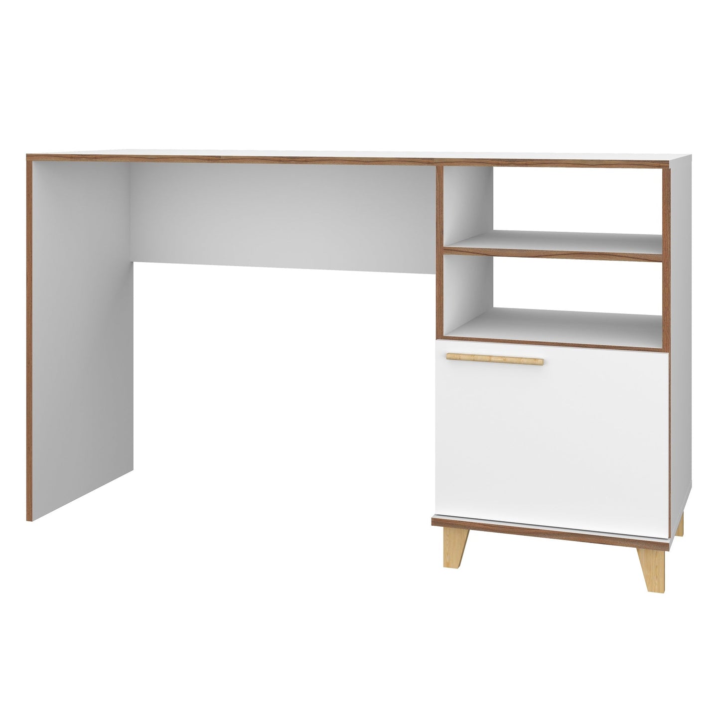Manhattan Comfort Minetta 2-Shelf Mid-Century Office Desk in White 136AMC160