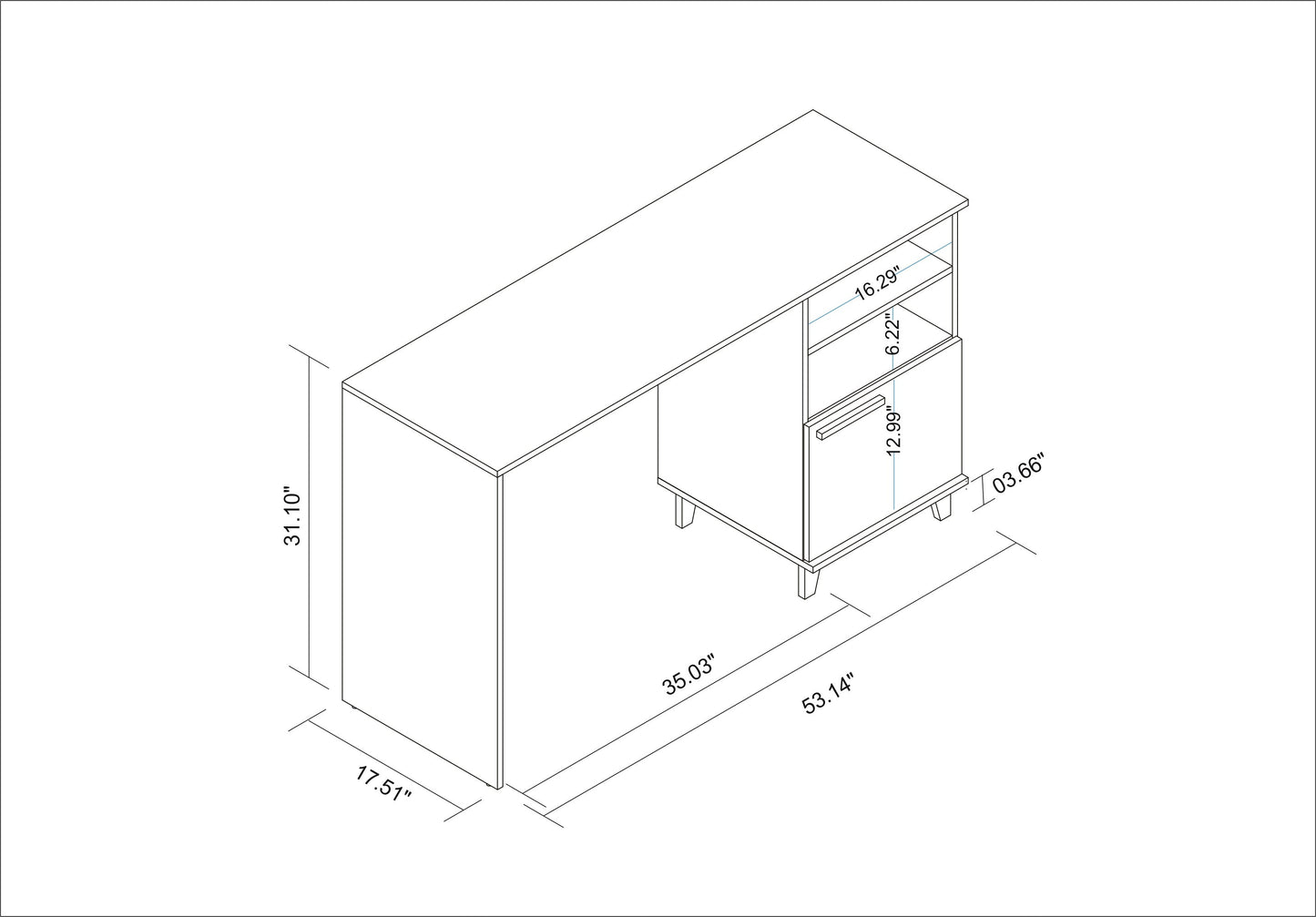 Manhattan Comfort Minetta 2-Shelf Mid-Century Office Desk in White 136AMC160