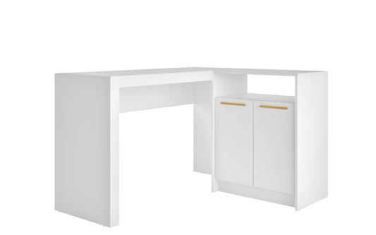 Manhattan Comfort Kalmar L-Shaped Office Desk with Inclusive Cabinet in White 138AMC6