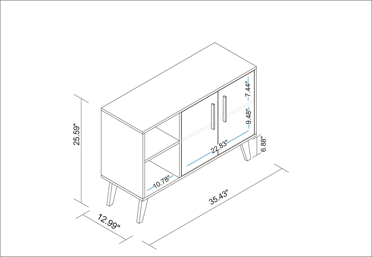 Manhattan Comfort Mid-Century- Modern Amsterdam 35.43" Sideboard with 4 Shelves in White 147AMC205