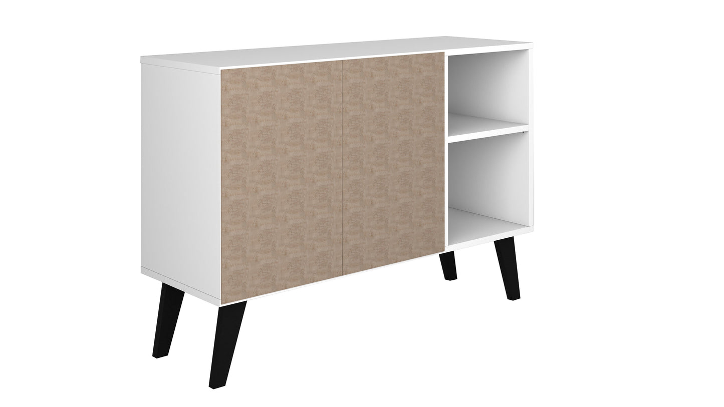 Manhattan Comfort Mid-Century- Modern Amsterdam 35.43" Sideboard with 4 Shelves in White 147AMC205