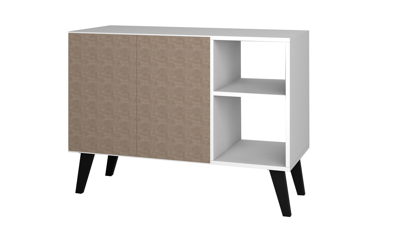 Manhattan Comfort Mid-Century- Modern Amsterdam 35.43" Sideboard with 4 Shelves in White 147AMC205