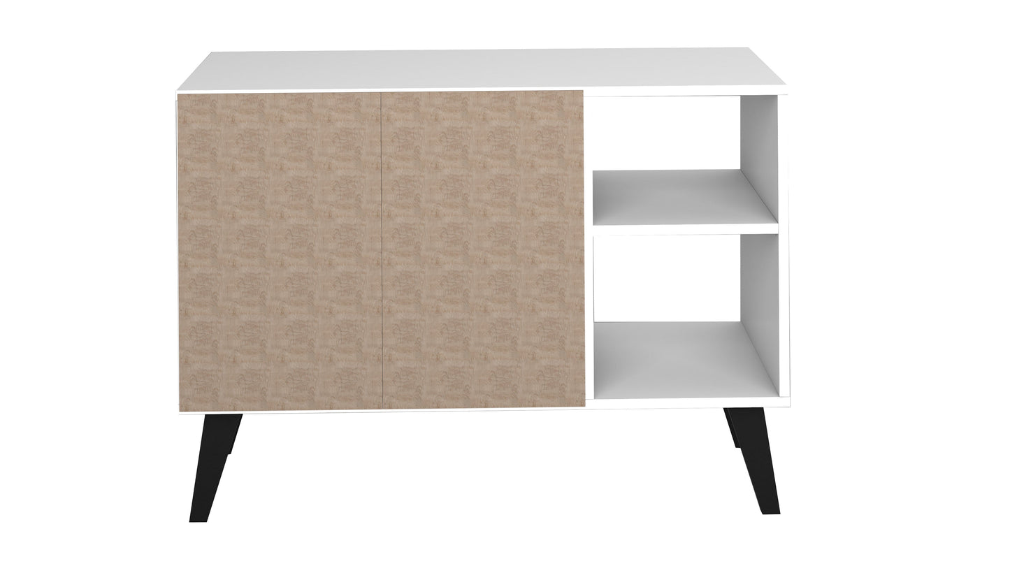 Manhattan Comfort Mid-Century- Modern Amsterdam 35.43" Sideboard with 4 Shelves in White 147AMC205