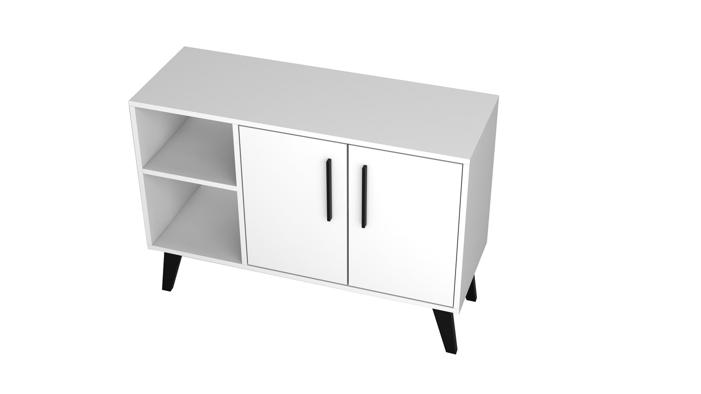 Manhattan Comfort Mid-Century- Modern Amsterdam 35.43" Sideboard with 4 Shelves in White 147AMC205