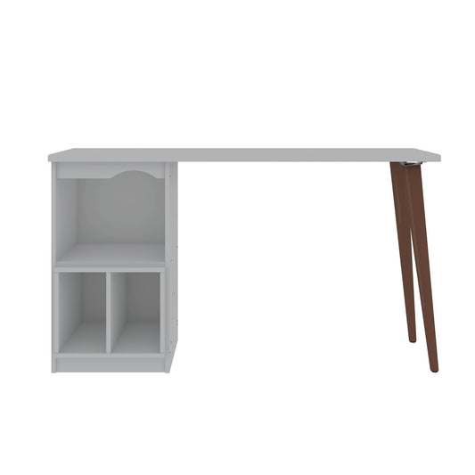 Manhattan Comfort Hampton 53.54 Home Office Desk with 3 Cubby Spaces and Solid Wood Legs in White 15PMC1