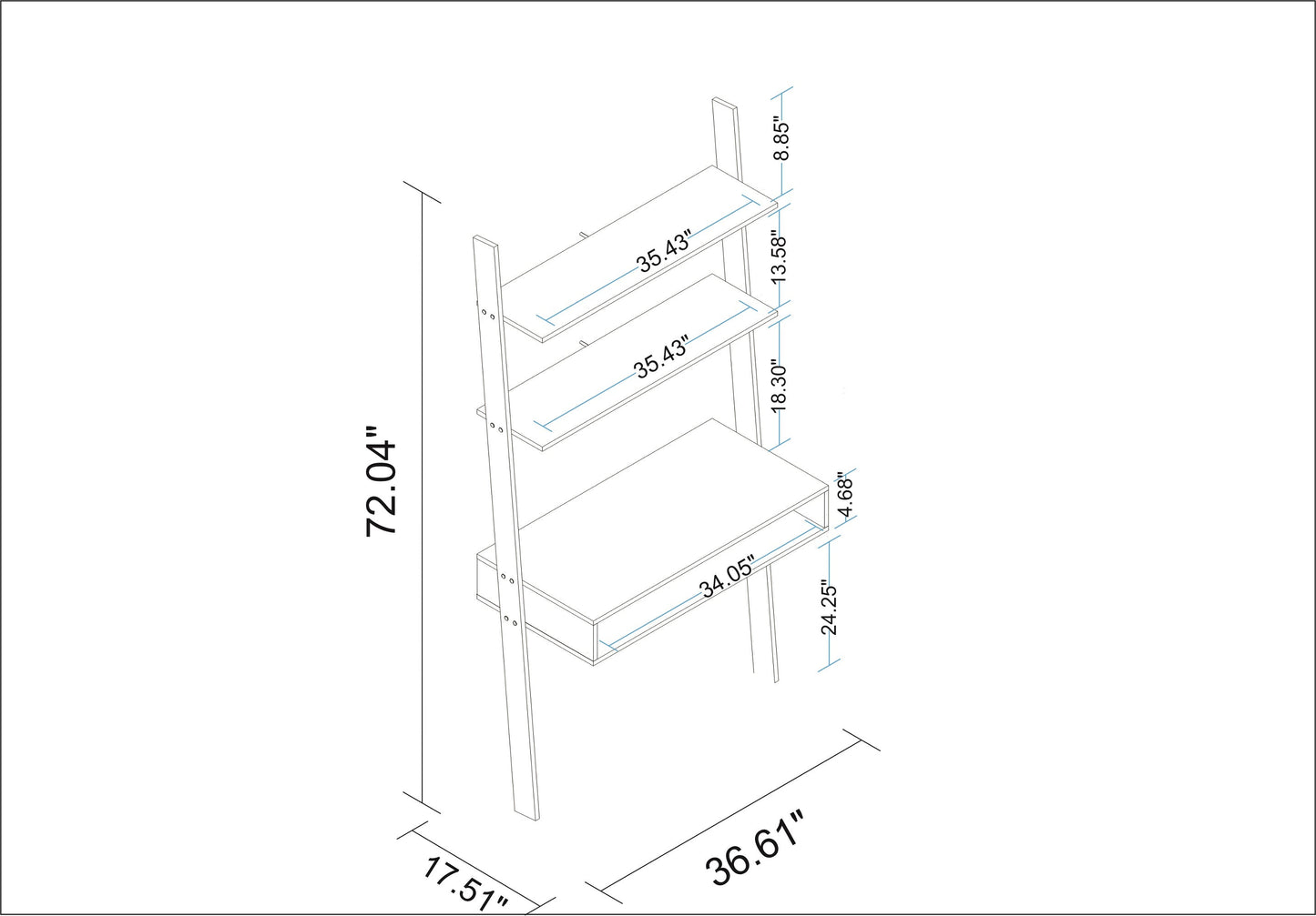 Manhattan Comfort Cooper Ladder Desk with 2 Floating Shelves in White 193AMC6