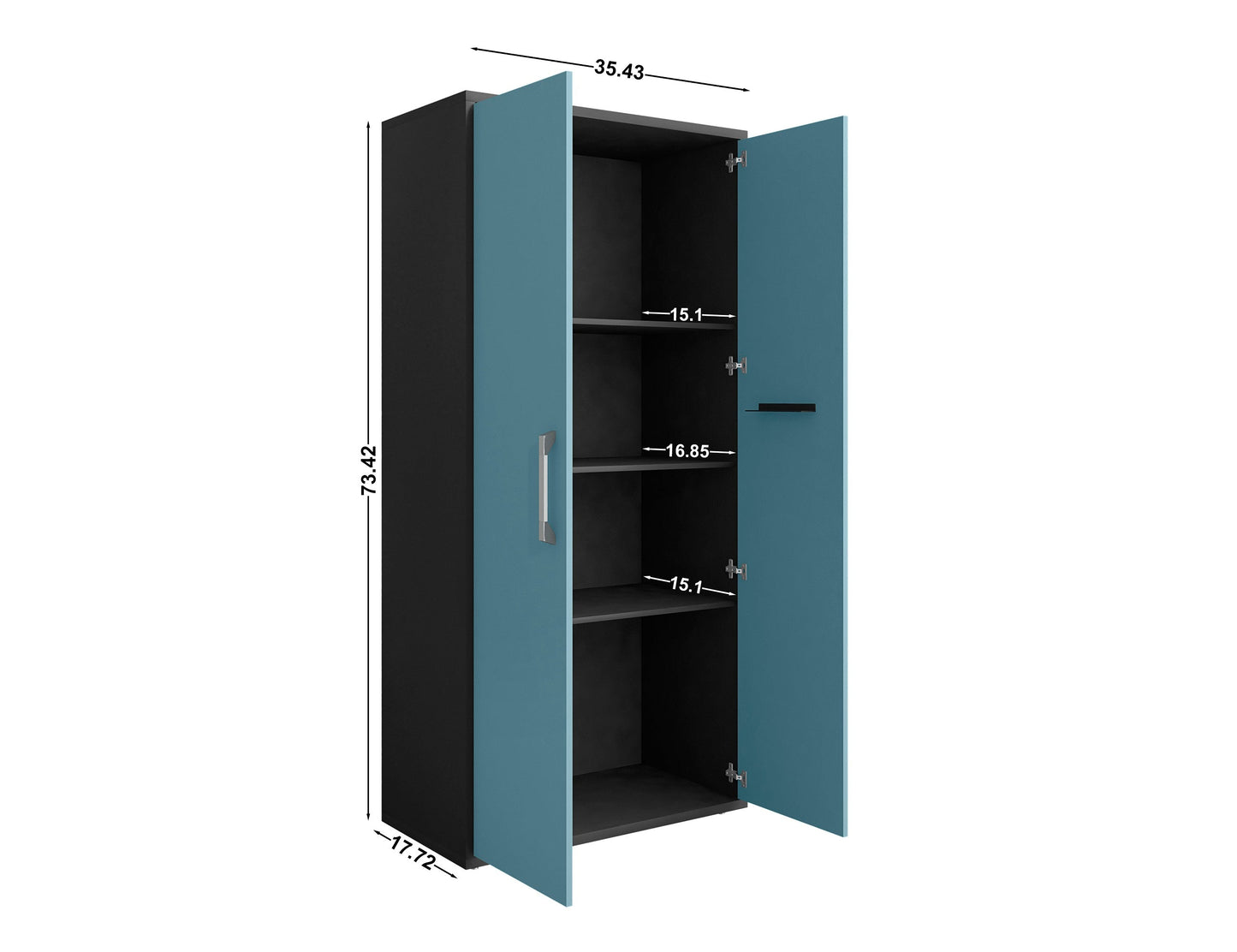 Manhattan Comfort Eiffel Storage Cabinet in Matte Black and Aqua Blue (Set of 2) 2-250BMC83