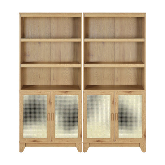 Manhattan Comfort Sheridan Modern Cane Bookcase with Adjustable Shelves in Nature - Set of 2 2-BC-6GLF-NA