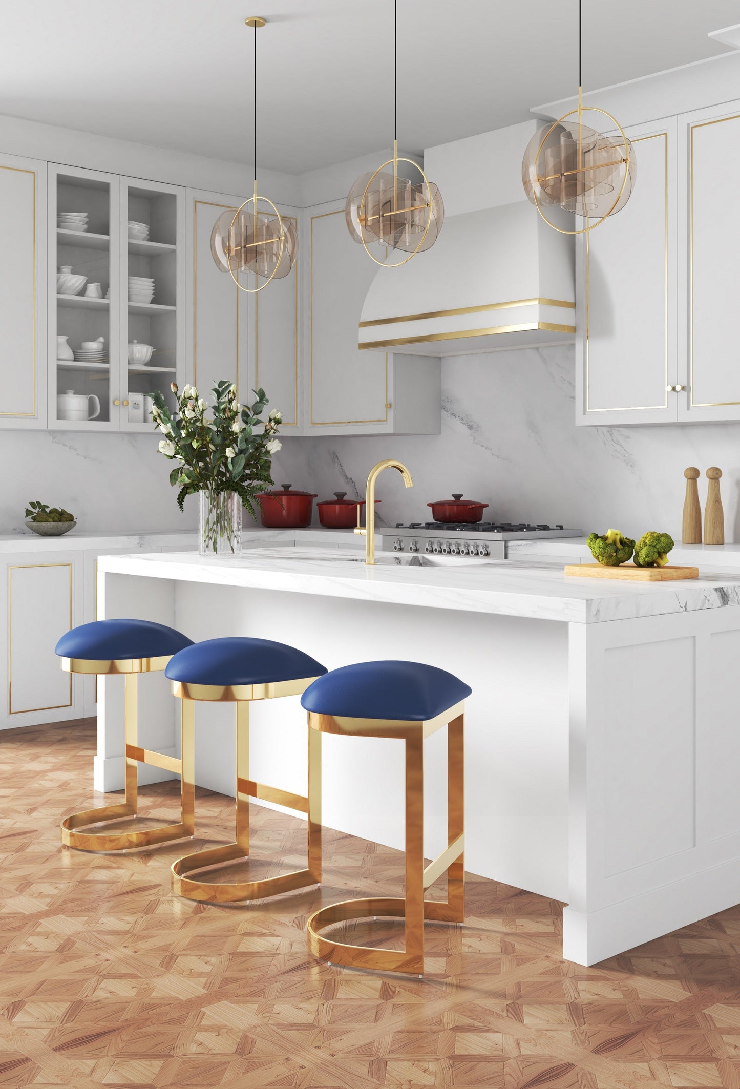 Manhattan Comfort Aura 28.54 in. Polished Brass Stainless Steel Bar Stool