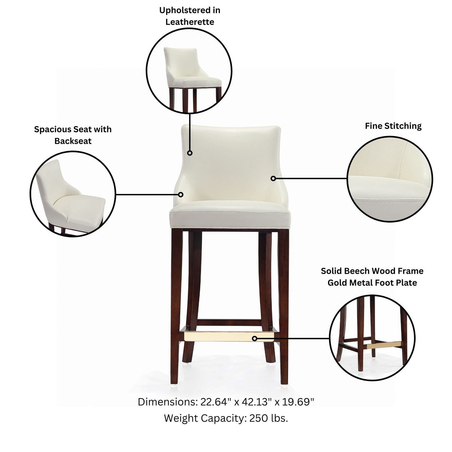 Manhattan Comfort Modern Shubert Barstool and Counter Stool with Beech Wood Legs