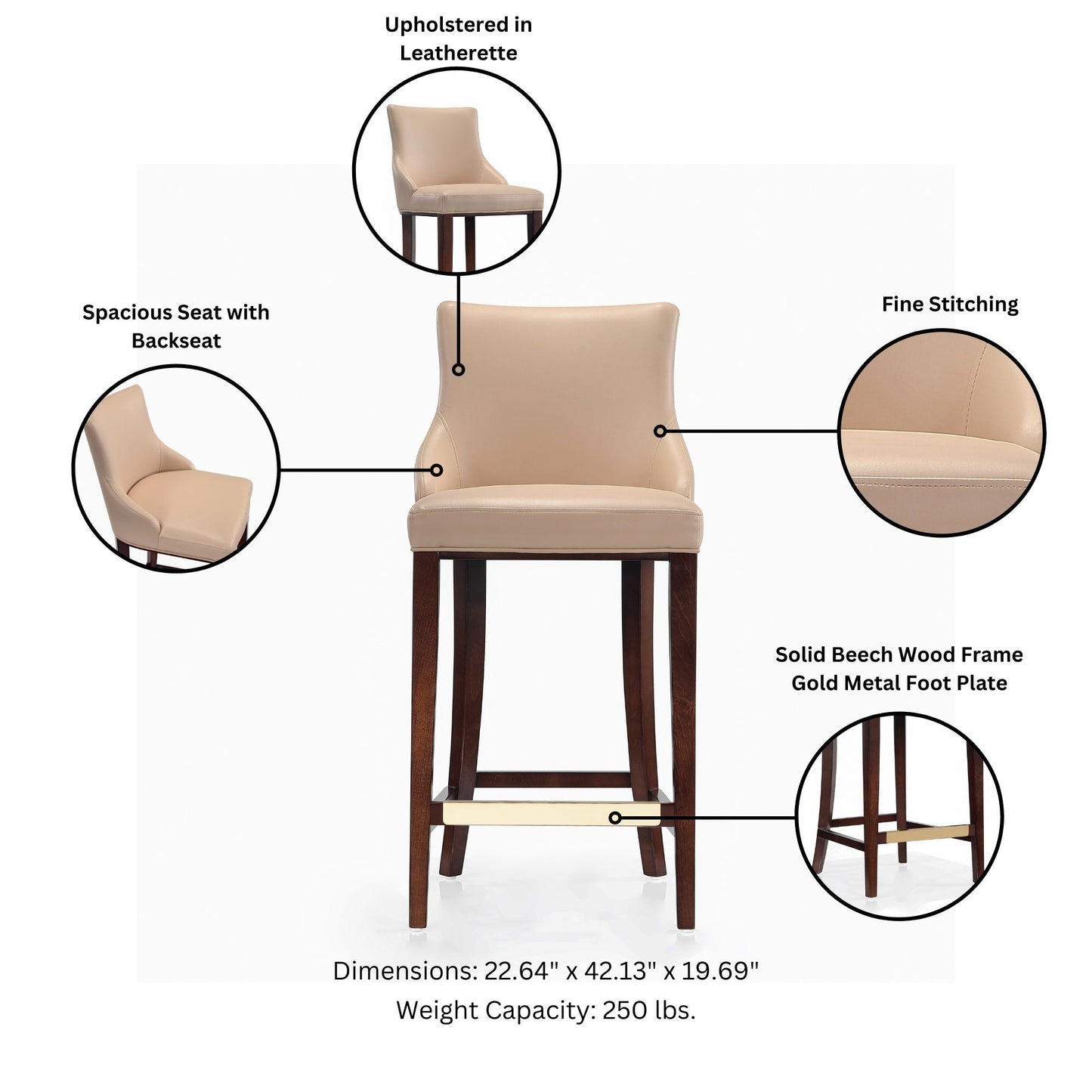 Manhattan Comfort Modern Shubert Barstool and Counter Stool with Beech Wood Legs