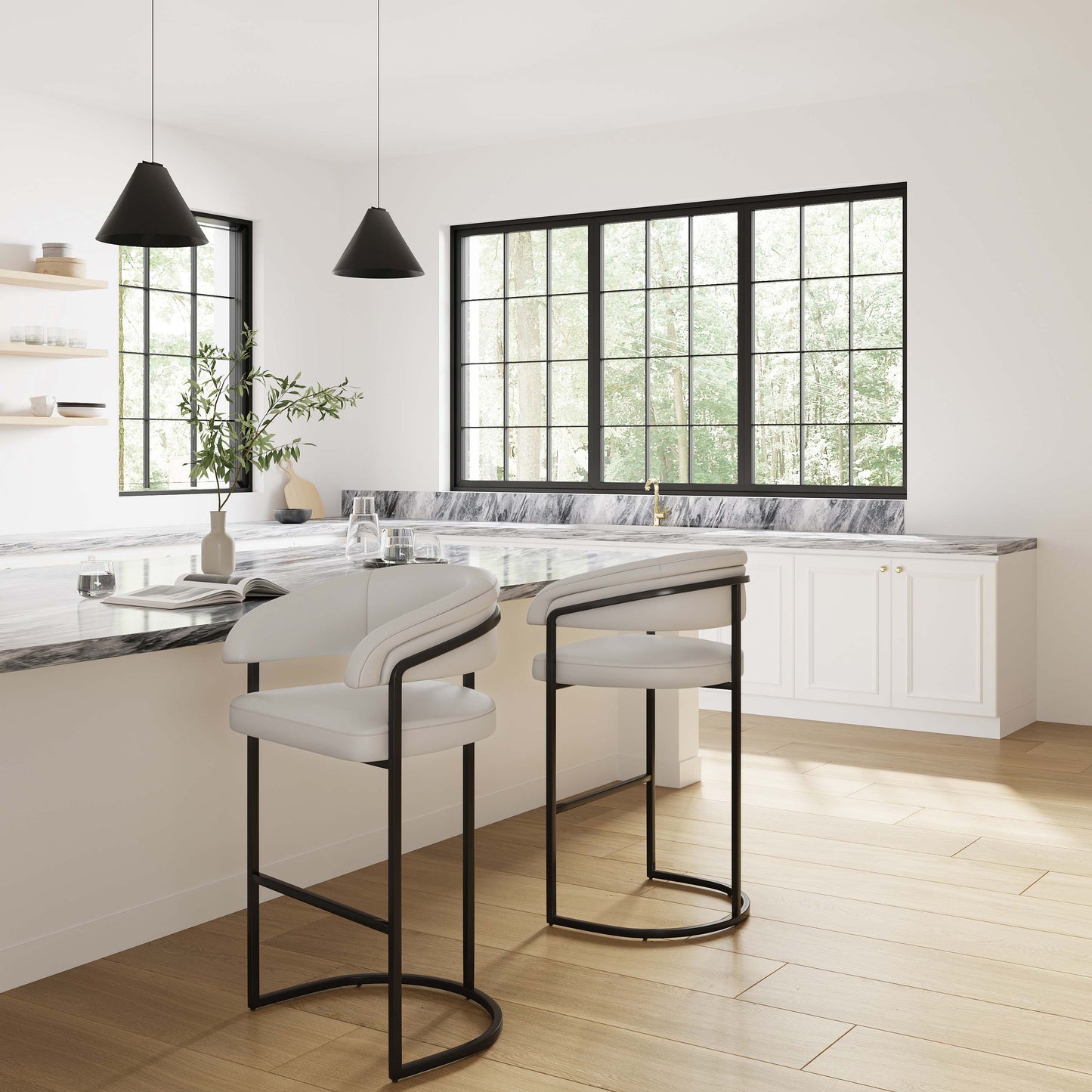 Manhattan Comfort Augusta Modern Leatherette Upholstered Barstool and Counter Stool - Set of 2