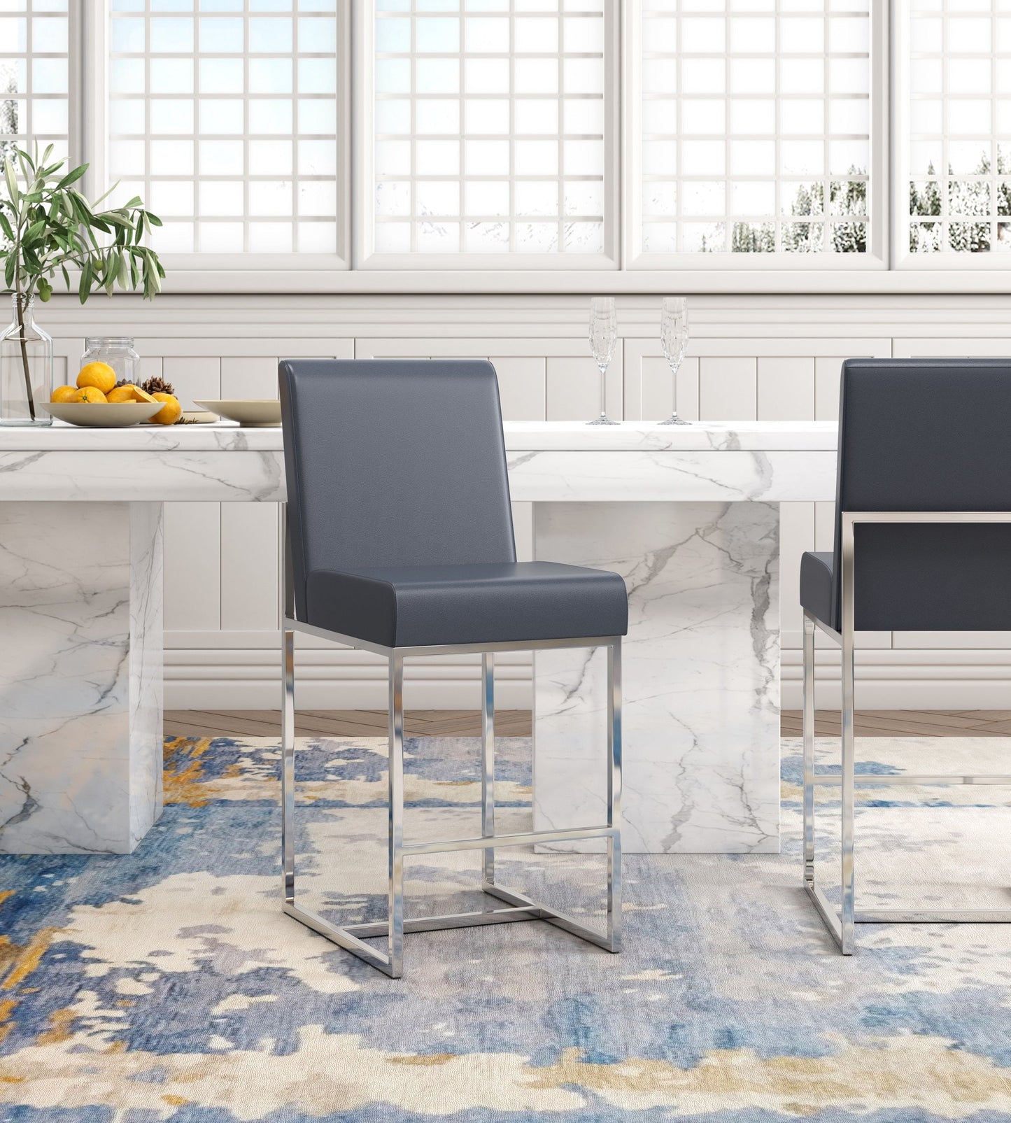 Manhattan Comfort Element 37.2 in. Polished Chrome Stainless Steel Counter Height Bar Stool