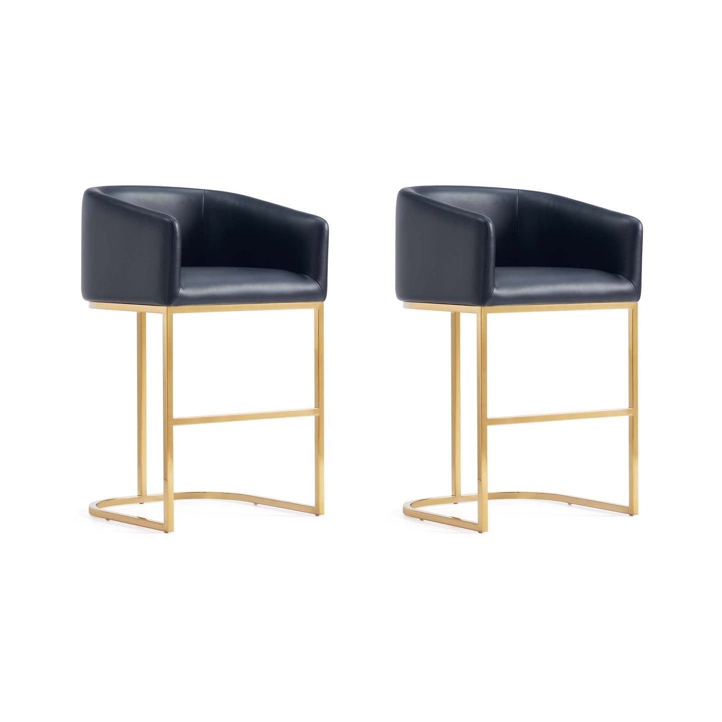 Manhattan Comfort Louvre Mid-Century Modern Leatherette and Stainless Steel Barstools