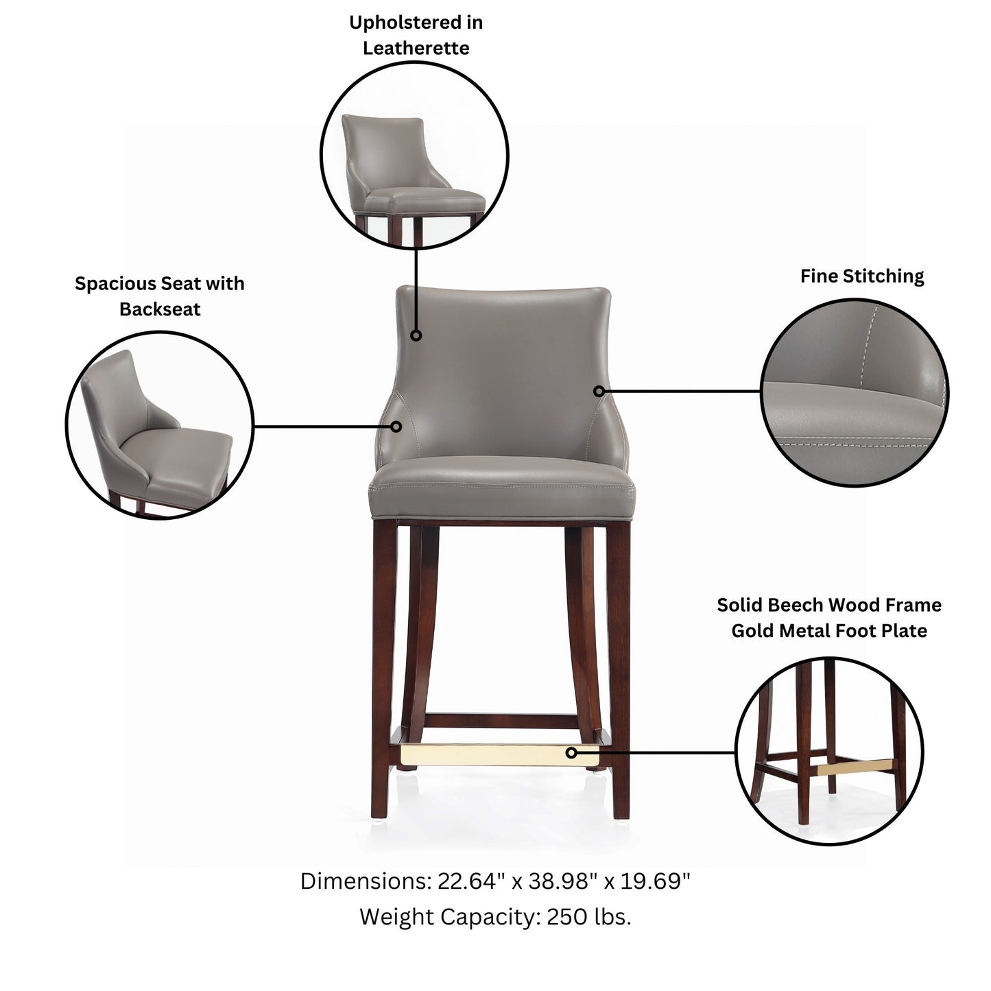 Manhattan Comfort Modern Shubert Barstool and Counter Stool with Beech Wood Legs