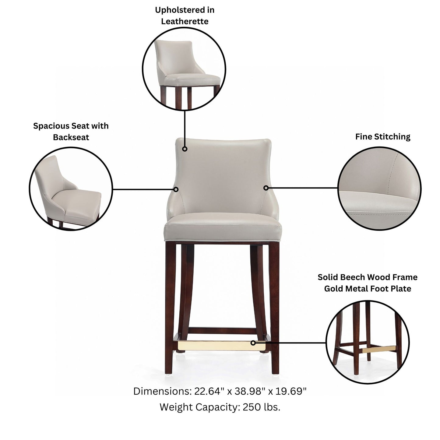 Manhattan Comfort Modern Shubert Barstool and Counter Stool with Beech Wood Legs