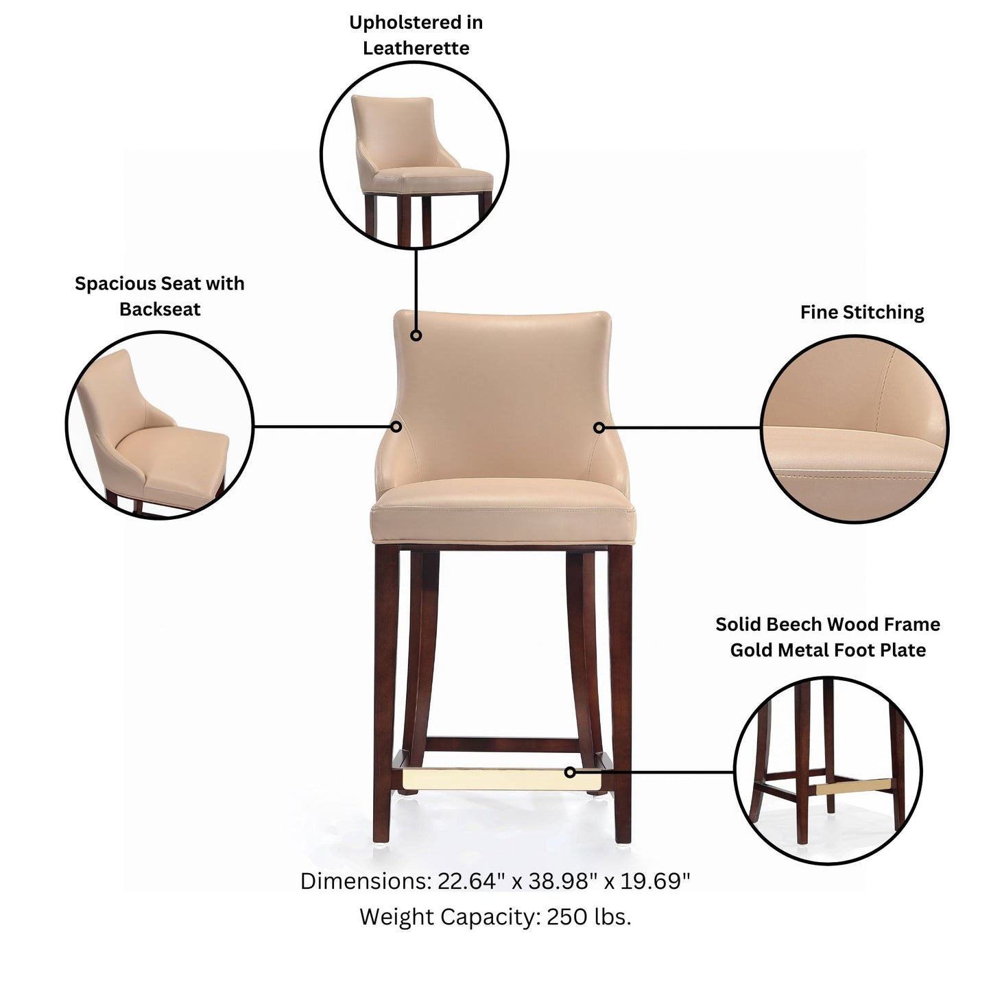 Manhattan Comfort Modern Shubert Barstool and Counter Stool with Beech Wood Legs